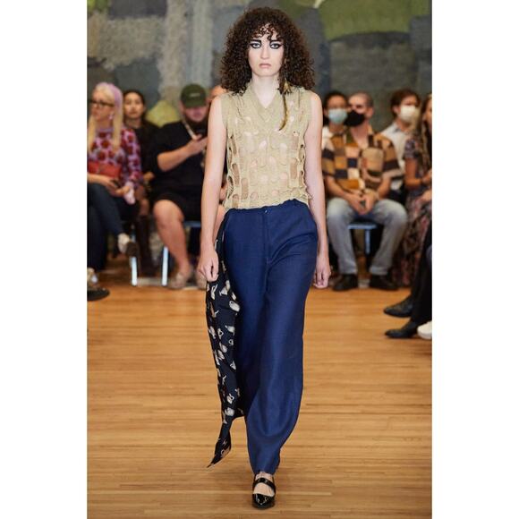 Puppets and Puppets Pants - Puppets and Puppets Navy Blue Black Teapot Wide Leg Skant Trouser Pant 4 NWT